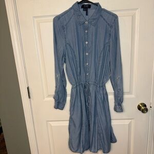 French Dressing Jeans FDJ Blue Long Sleeve Dress Tencel Size 12 GUC Tie Waist